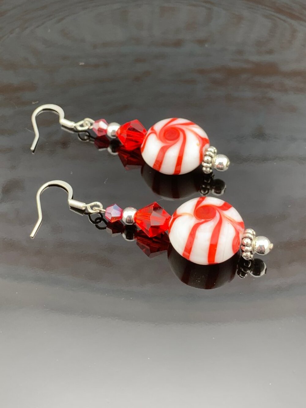 CHRISTMAS CANDY Peppermint Lampwork Beads Handmade Handcrafted Earrings LR200